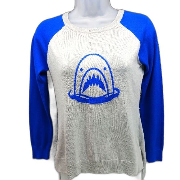 Rue 21 Knit Jersey Sweater Women's L. Gray/ Blue with Shark Logo on the Front... - Picture 1 of 13